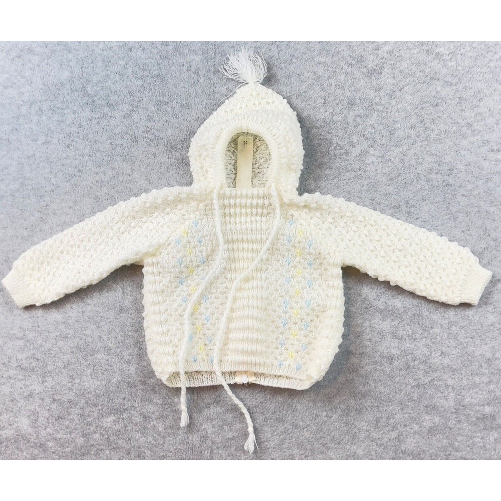Vintage Friemanit Baby Jacket Shirt Knit White Clothing Doll Pom Pom Hoodie